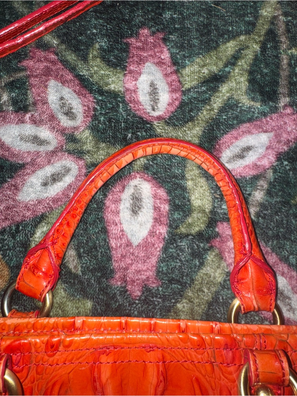 Brahmin Bright Orange Croc-Embossed Leather Satchel - Picture 9 of 15